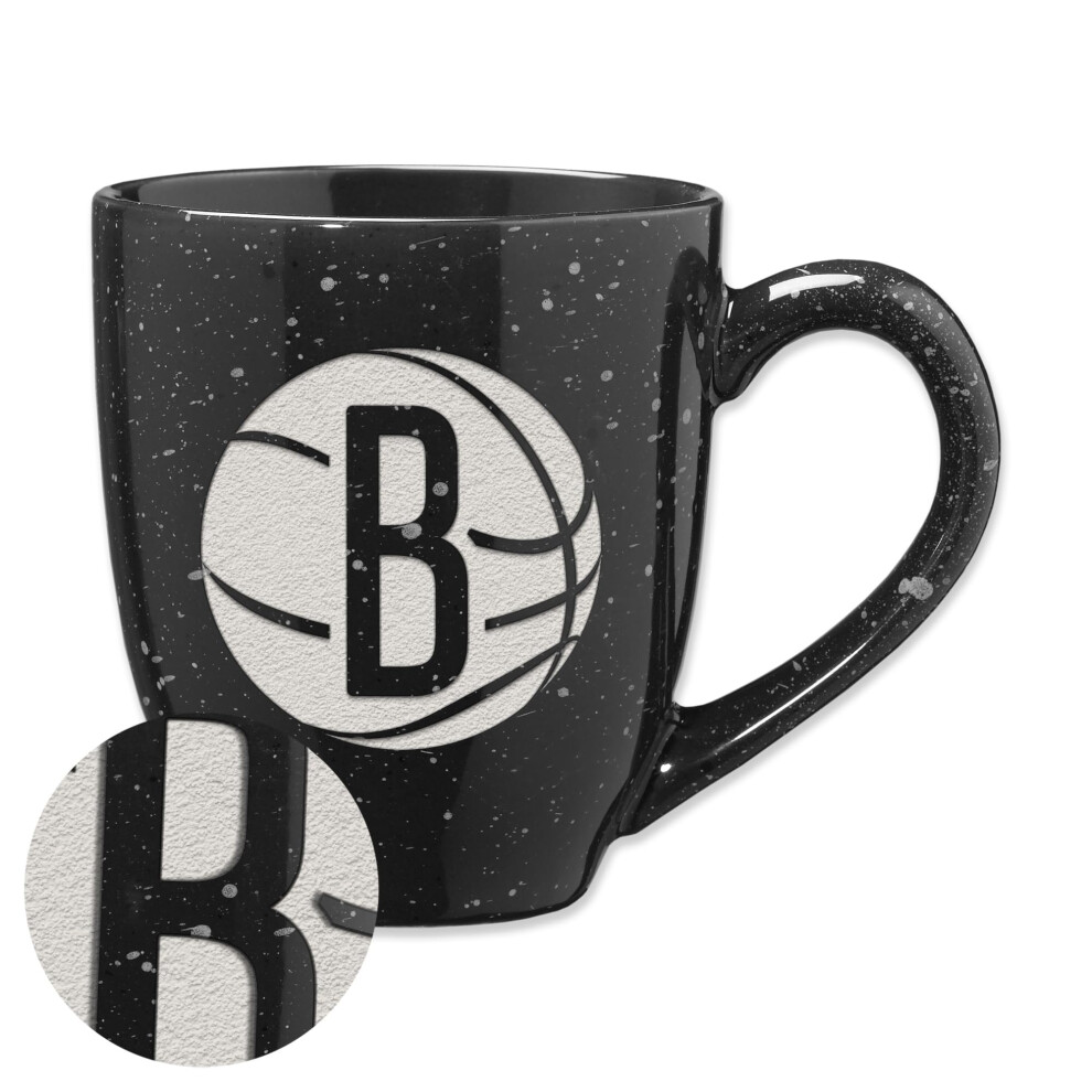 Tasse Caf En C Ramique Mouchet E Grav E Au Laser Couleur De L' Quipe Nba Basketball Brooklyn Nets De Rico Industries, 473 Ml-image