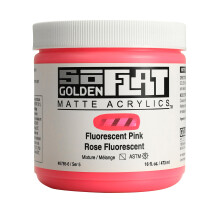 SoFlat Matte Acrylics by GOLDEN Fluorescent Pink 16 fl. oz. Jar Professional Acrylic Paint Semi-Transparent