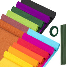 12 kleuren cr?epapierrollen 10 x 98 inch brede vellen cr?epapier met bloemenstamdraad en groene bloementapes voor doe-het-zelf cadeaupapier ambachten