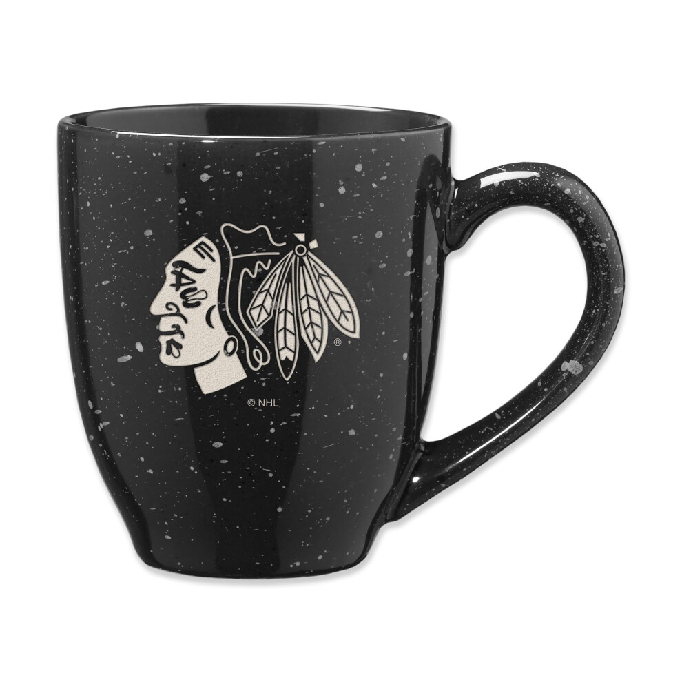 Taza De Caf De Cer Mica Moteada Grabada A L Ser De Los Chicago Blackhawks De La Nhl, Color Negro, De 16 Oz, De Rico Industries-image