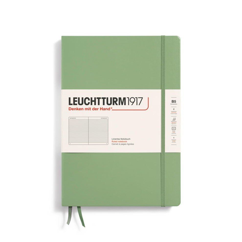 LEUCHTTURM1917 - Notebook Hardcover Composition B5-219 Numbered Pages for Writing and Journaling (Sage  Ruled)-image-OPC-PGSD2HD-NEW