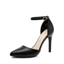 DREAM PAIRS Escarpins    talons aiguilles et bout pointu pour femme, en dentelle, avec bride    la cheville, pointure 39,5, noir et polyur  thane