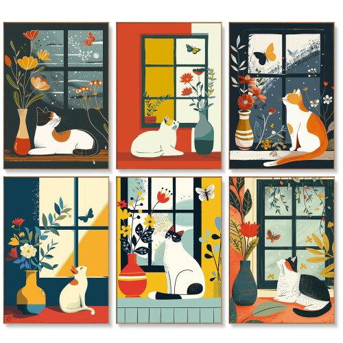 Kit de Pintura por Números Offito 6 Pacotes para Adultos Iniciantes - Gato 10x14 Polegadas