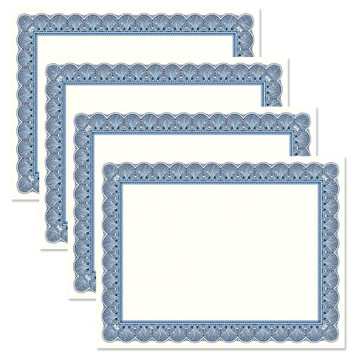 Papel de Certificado Parchment Azul e Branco - Pacote de 100, Compatível com Impressora a Laser, para Prêmios