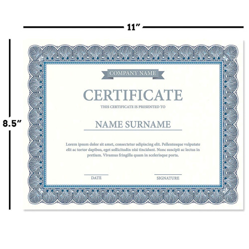 Papel de Certificado Parchment Azul e Branco - Pacote de 100, Compatível com Impressora a Laser, para Prêmios 2