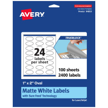 Avery TrueBlock Oval Labels  Matte White  1"""" x 2""""  2 400 Labels  Print-to-The-Edge  Laser/Inkjet Printable  Great for Packaging