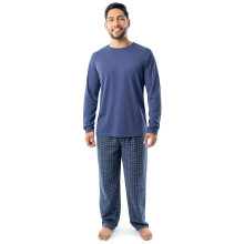 Fruit of the Loom Herren-Pyjama-Schlafset aus Jersey-Strickoberteil und Flanellhose, Marineblau/Marineblau, kariert, Gre 3X-Large