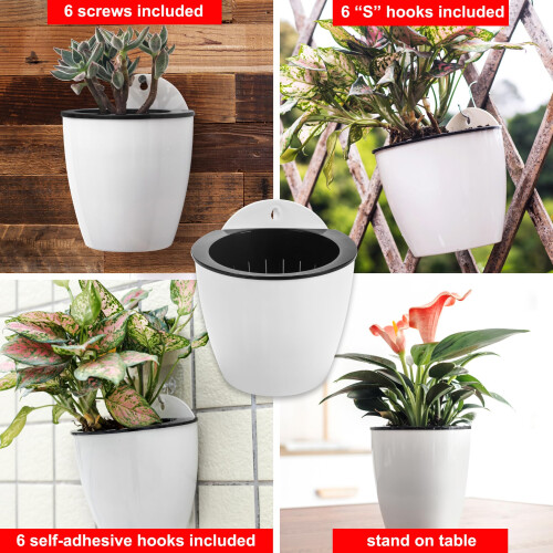 ORIMERC 6 Pacotes de Vasos de Parede Autoirrigantes Brancos para Plantas 2