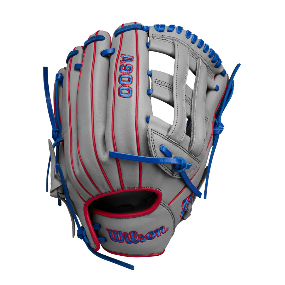 Guante De B Isbol Wilson 2024 A900 PF12 Pedroia Fit 12 Utility - Gris/Rojo/Azul Real, Para Lanzar Con La Mano Izquierda-image