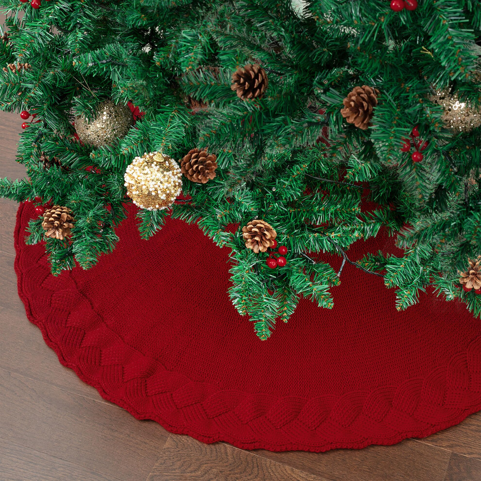 Mr. Pen Christmas Tree Skirt - 48 Inch  Red Knitted Christmas Skirt for Xmas Trees-image-OPC-PGSD9BV-NEW
