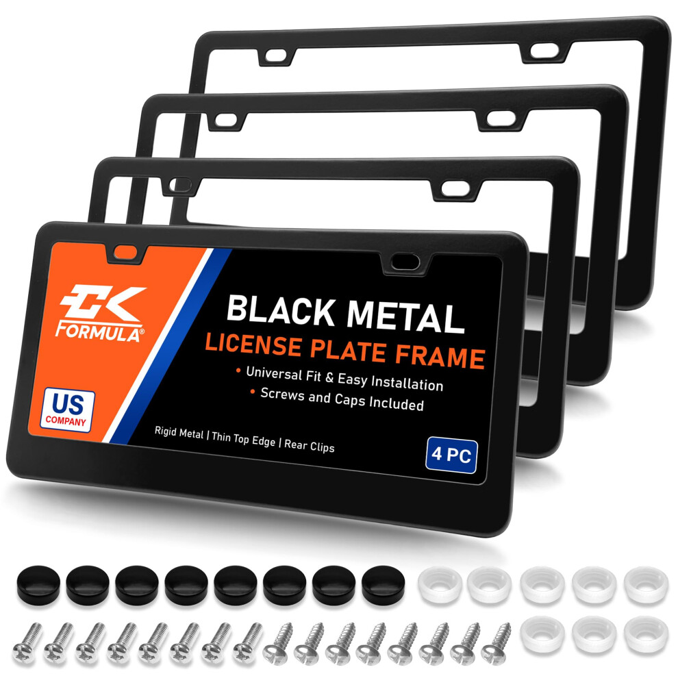 Matte License Plate Frames Metal - Value Pack Of 4 Car License Plate Holder For Men Porta Placas Para Auto Licence Car Tag Frame Black 810113701059