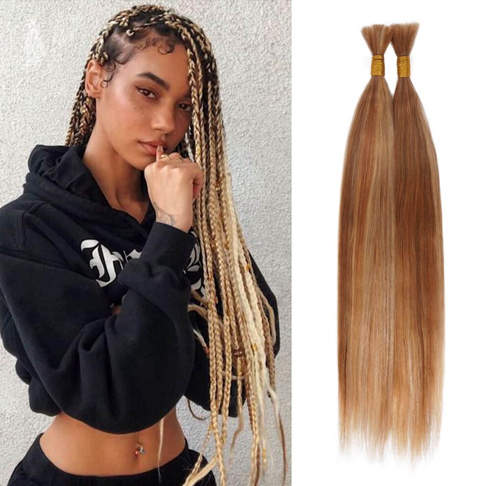 Starlette Vierge Human Heuving Extensions En Vrac Raide Pour Micro Tressage 20 Pouces 200G 4 Bundles Moyen Brun Et Miel Blonde (Piano Highlights-image