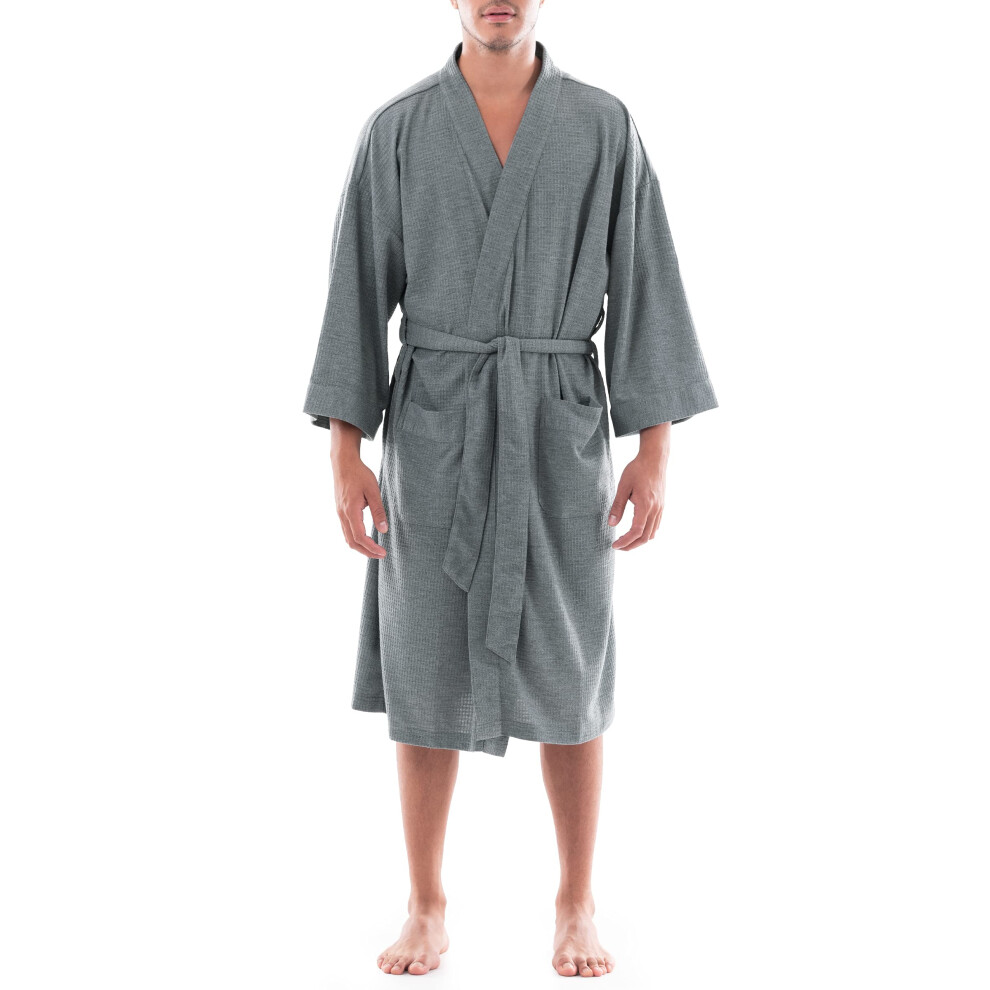 Fruit of the Loom Men's Waffle Kimono Robe  Grey Heather  One Size