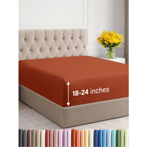 Lençol Ajustado Extra Profundo - Luxo de Hotel - Apenas Lençol Fitted para Cama de Casal - Para Colchões de 18 a 24 polegadas