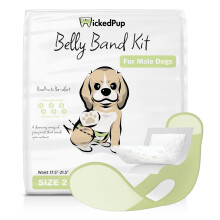Kit de Cinta para Barriga de Cão Macho WICKEDPUP, 50 Almofadas e 1 Cinta Reutilizável (Tamanho 2 (17,5"-21,5" Cintura))