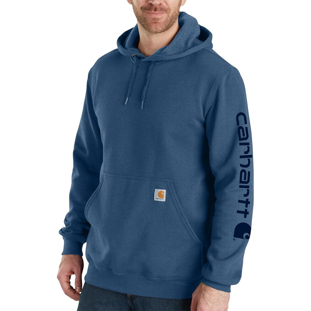 Carhartt Men's Loose Fit Midweight Logo Sleeve Graphic Sweatshirt  Deep Ocean Heather