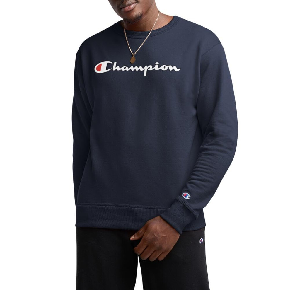 Champion Crewneck  Powerblend Fleece  Hoodie Sweatshirt for Men  Logo (Reg Tall)  Navy Script  3X-Large Big