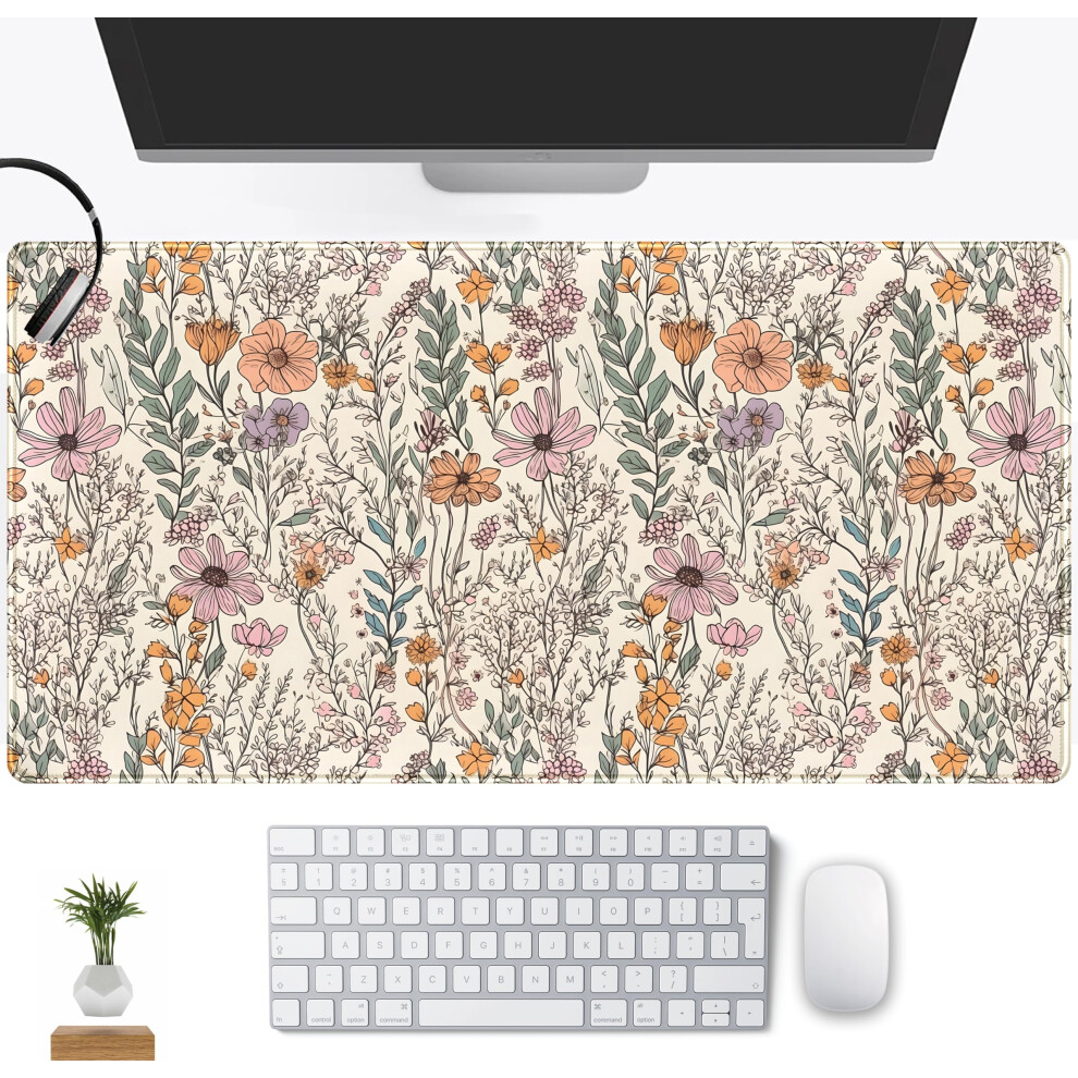 Wild Flowers Desk Mat Gaming Mouse Pad Extra Large Floral Cute Keyboard Mouse Mat Xxl Full Desk Mousepad Desk Protector Mats Desk Pad For Work Offi 732306640566