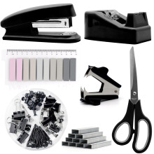 Acessórios de Secretária Pretos, Materiais de Escritório, Conjunto de Grampeador e Dispensador de Fita