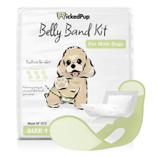 WICKEDPUP Conjunto de Faixa para Cão Macho, 50 Almofadas e 1 Faixa Reutilizável (Tamanho 1 (Cintura 14"-17.5"))