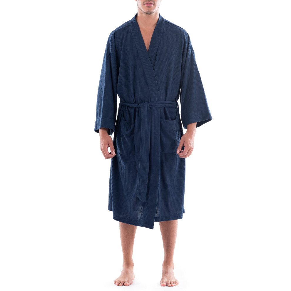 Fruit of the Loom Men's Waffle Kimono Robe  Navy  One Size