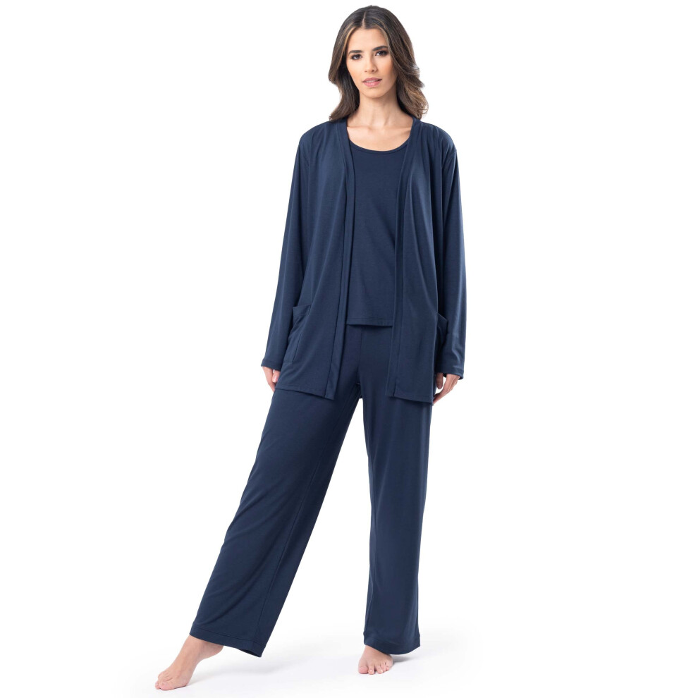 Fruit of the Loom Women's Breathable Tank Top  Pant  and Cardigan Sleep Set  Midnight Blue  Small