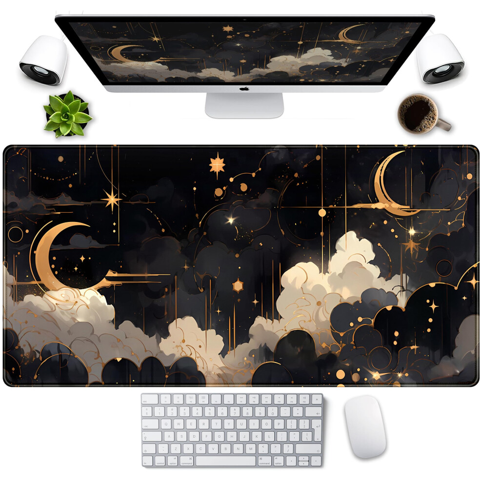 And Celestial Desk Mat Xxl Extended Gaming Mouse Pad Large Mousepad With Stitched Edges Laptop Computer Keyboard Mouse Mat Desk Pad For Wo Black/Gold 728514267497