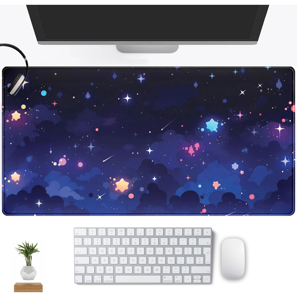 Stars Desk Mat Cute Cloud Desk Pad Aesthetic Starry Sky Mouse Mat Gaming Mousepad Xxl Extra Large Deskktop Mats For Keyboard And Mouse Compute Blue 732306640481