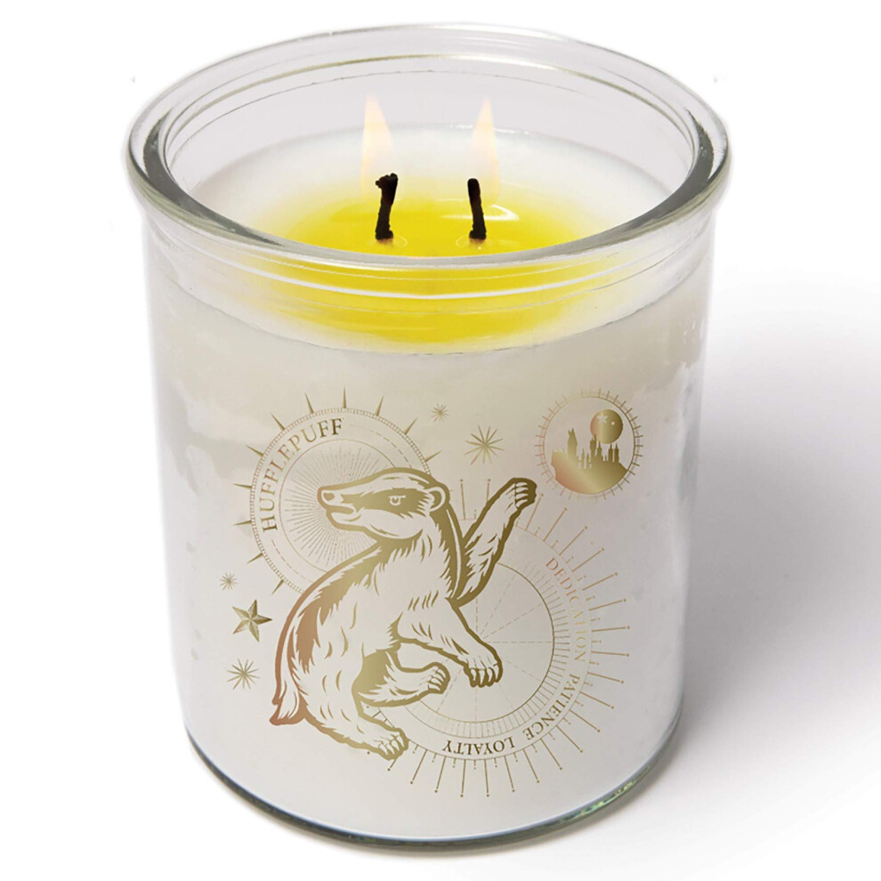 Harry Potter Color Changing Hufflepuff Candle  Large 10 oz - Soy Wax Turns from White to Yellow When Lit - Unscented - Book & Movie Easter Basket Stuf