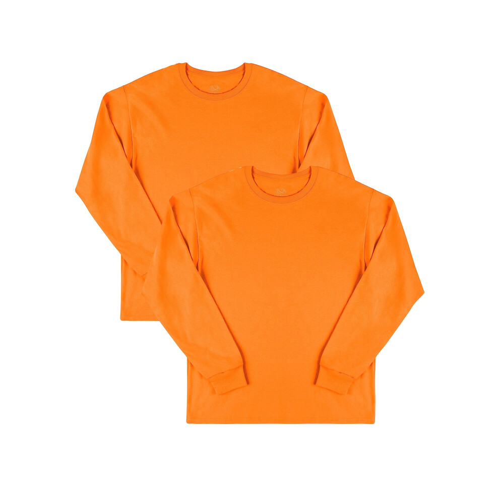 Fruit Of The Loom Men's Eversoft Cotton T Shirts Breathable & Moisture Wicking With Odor Control Long Sleeve-Safety Orange 3X-Large