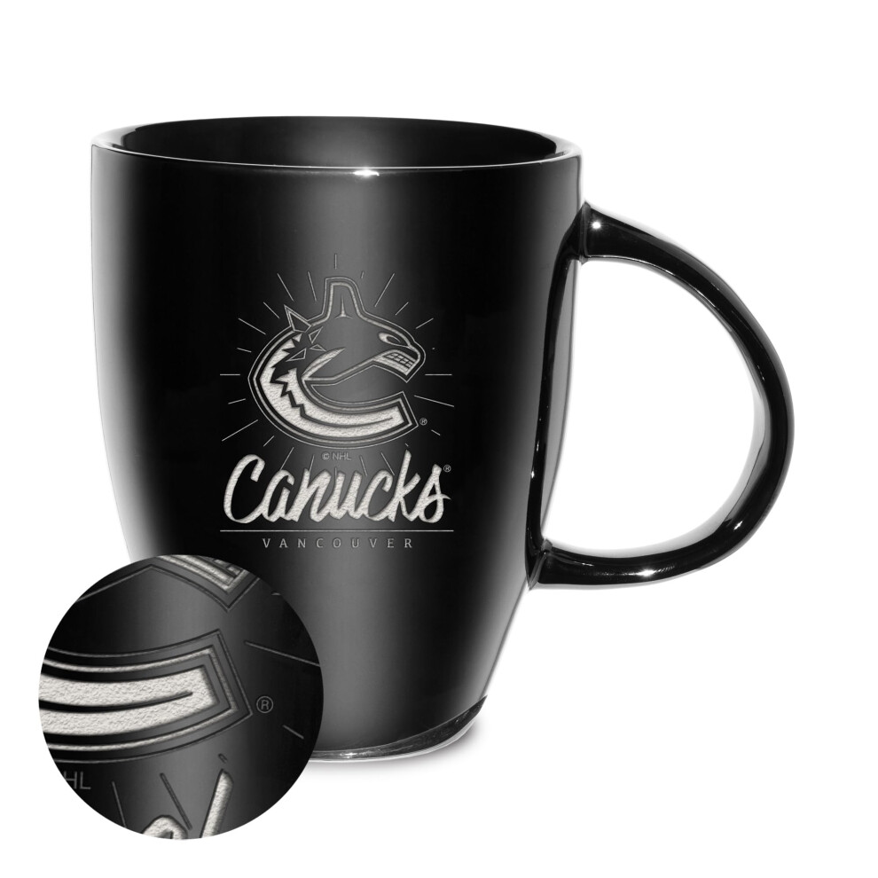 Black Rico Industries Nhl Hockey Vancouver Canucks Sunburst 18Oz Laser Engraved Ceramic Lustre Mug