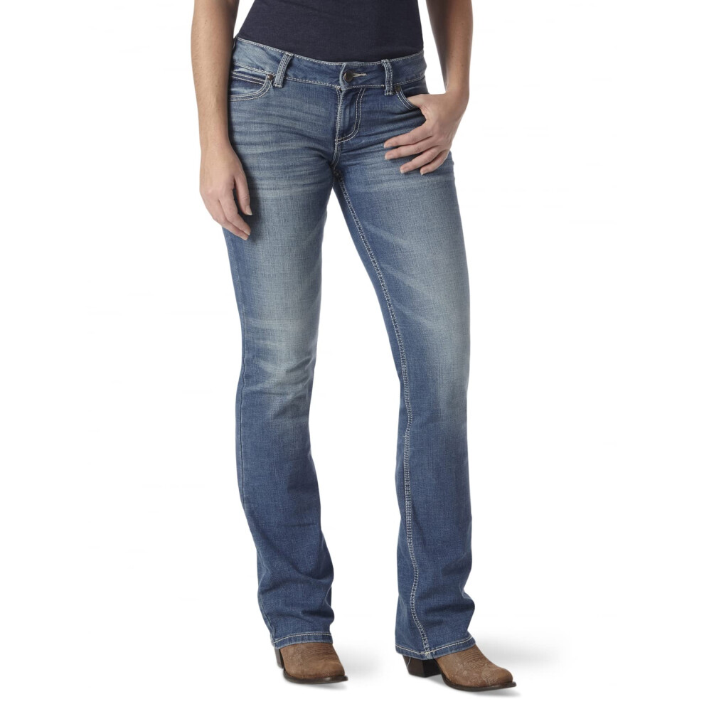 Wrangler Women's Retro Mae Mid Rise Stretch Boot Cut Jean Deadwood 9W X 34L