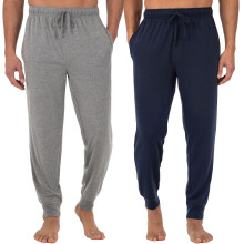 Fruit of the Loom Herren-Schlafhose aus Jersey-Strick-Jogginghose (1er- und 2er-Pack), Grau meliert/Navy, 3X gro