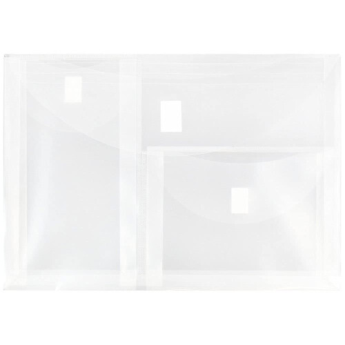 JAM PAPER Plastic Multi Pocket Envelopes with Hook & Loop Closure - 3 Pockets - Letter Booklet - 9 3/4 x 13 - Clear - 12/Pack 1