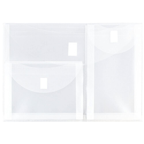 JAM PAPER Plastic Multi Pocket Envelopes with Hook & Loop Closure - 3 Pockets - Letter Booklet - 9 3/4 x 13 - Clear - 12/Pack