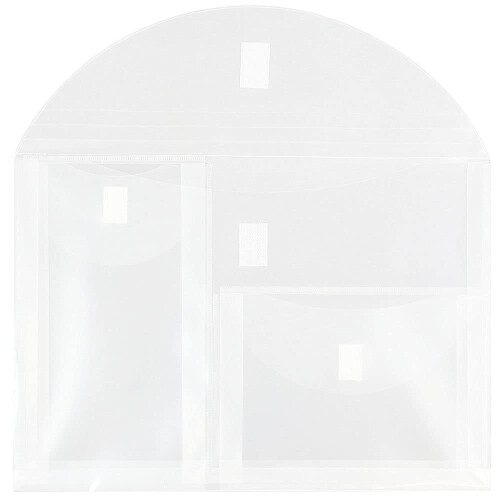 JAM PAPER Plastic Multi Pocket Envelopes with Hook & Loop Closure - 3 Pockets - Letter Booklet - 9 3/4 x 13 - Clear - 12/Pack 2