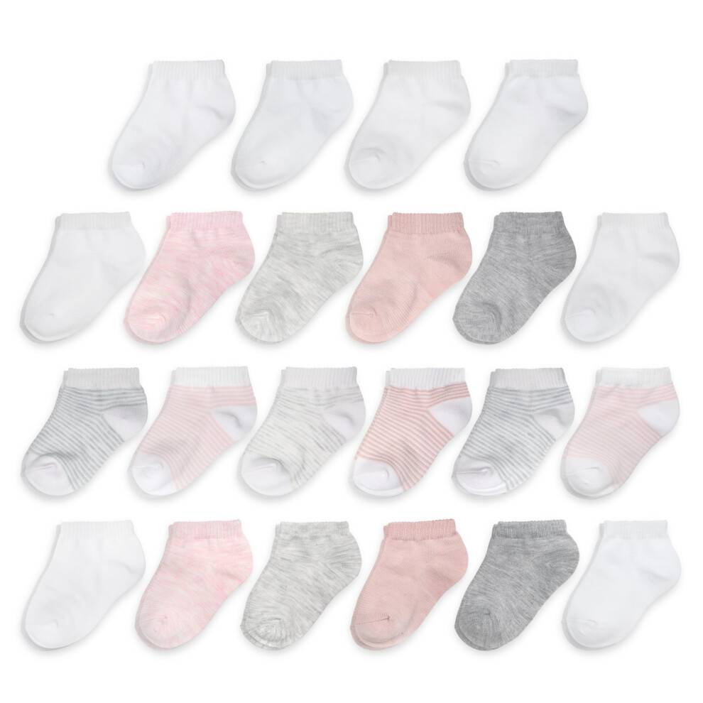 Fruit of the Loom Baby 22-Pack Grow & Fit Flex Zones Low Cut Stretch Socks - Unisex  Girls  Boys (2-4 Years  Blush)