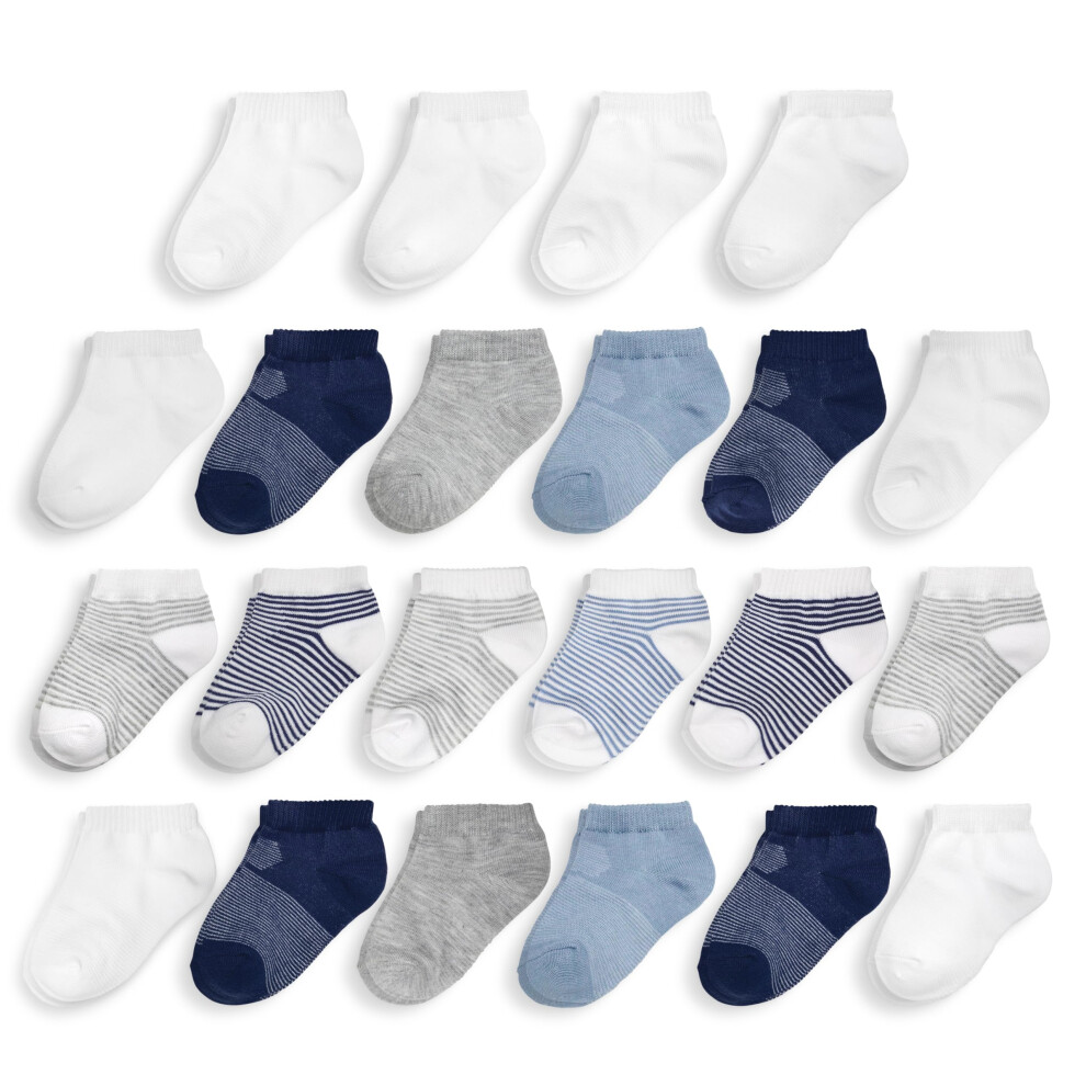 Fruit of the Loom Baby 22-Pack Grow & Fit Flex Zones Low Cut Stretch Socks - Unisex  Girls  Boys (2-4 Years  Blue)