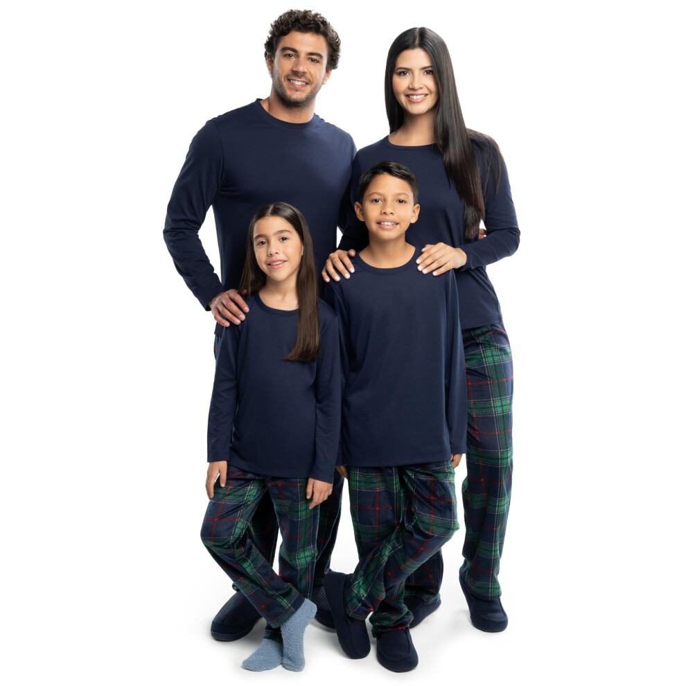Fruit of the Loom Matching Holiday Family Sleep Pajama Set for Women  Men  and Kids  Navy/Green Plaid  3X-Large