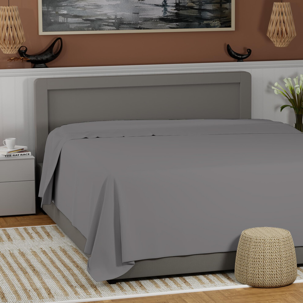 Drap plat double gris anthracite 100 % coton Drap plat double uniquement Essentiels de la rentr   e universitaire Respirant et confortable Frais et
