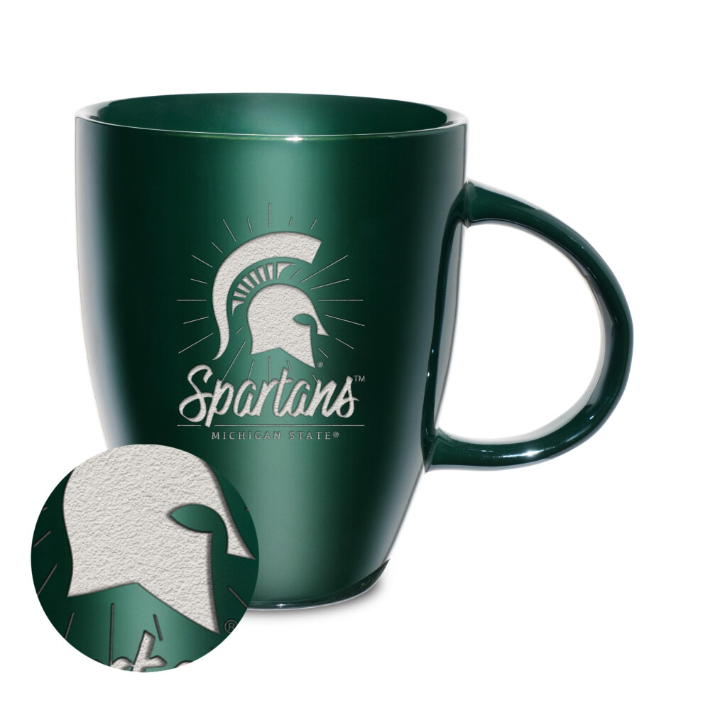Rico Industries Ncaa Michigan State Spartans Sunburst Green Tasse En C Ramique Lustr E Grav E Au Laser 18 Oz-image