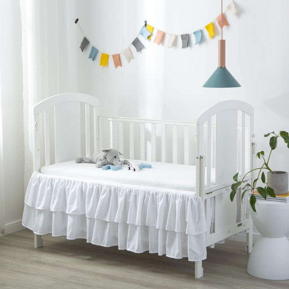 Jupe de lit    volants blanche JSD, double   paisseur, pour lit de b  b  , pour enfant, 35,6 cm de profondeur