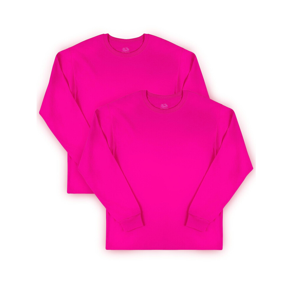 Fruit Of The Loom Men's Eversoft Cotton T Shirts Breathable & Moisture Wicking With Odor Control Long Sleeve-Cyber Pink 3X-Large