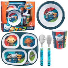 Octonauts 5 Pcs Mealtime Divided Plate Feeding Set for Kids & Toddlers-Explorer- Includes Multi-Compartment Plate Bowl Cup Fork & Spoon Utensils-Du