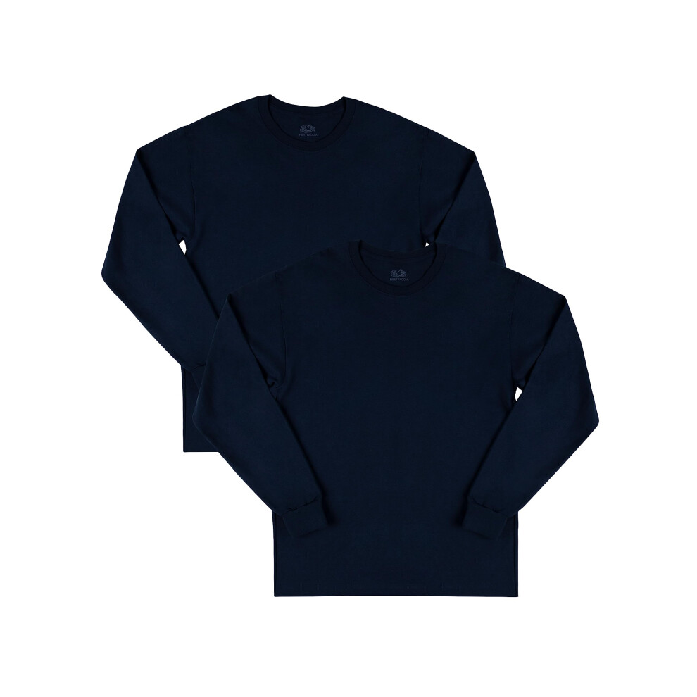 Fruit Of The Loom Men's Eversoft Cotton T Shirts Breathable & Moisture Wicking With Odor Control Long Sleeve-Navy 3X-Large