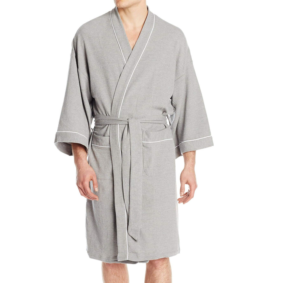 Fruit of the Loom Men's Waffle Kimono Robe  Grey Heather  2X-3X  (1001)