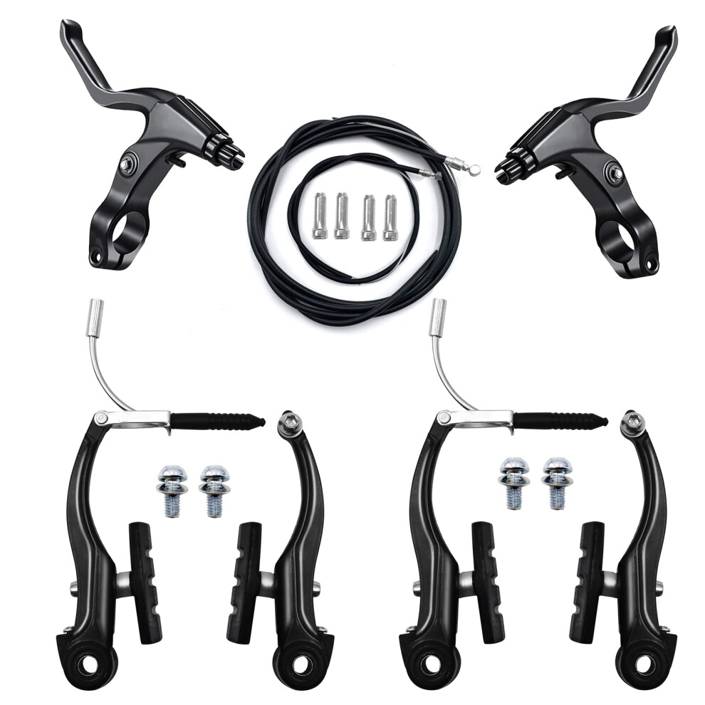 Hmseng V-Type Bike Brake Set Complete Universal Bike Front and Rear MTB Brake Bicycle Brakes Inner and Outer Cables Include Brakes Lever Calipers