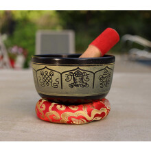 Set di tappetini per meditazione tibetana DharmaObjects con 8 simboli fortunati e mazzuolo per campane tibetane (13 cm, 8 simboli fortunati)