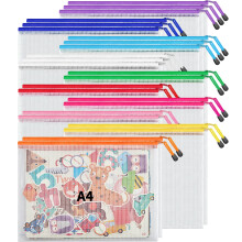 JARLINK 24 Stck 10 Farben Reiverschluss-Netz-Dokumententaschen im A4-Letter-Format, Netztaschen fr Brettspiele und Puzzles, wasserdichte Dokumente