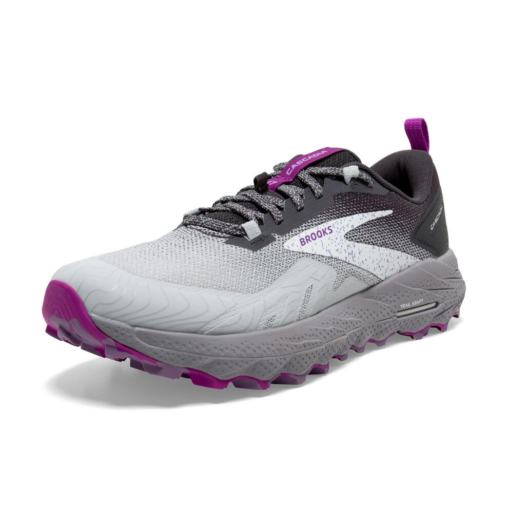 Brooks Womens Cascadia 17 Trail Running Shoe - Oyster/Blackened Pearl/Purple - 7 Wide